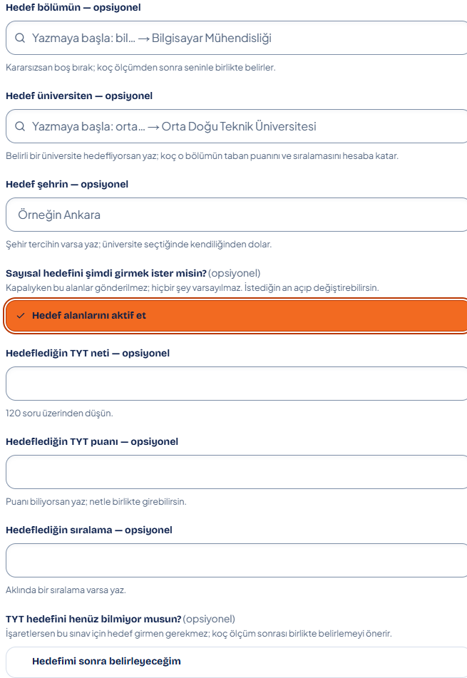 Kurulumda hedef alanları isteğe bağlı